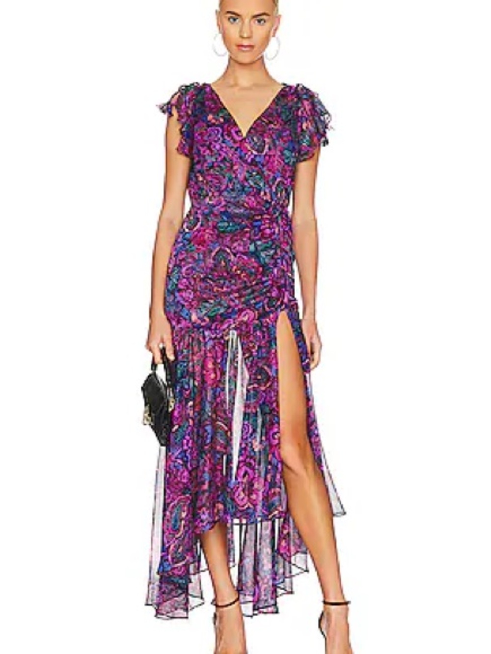 MISA Los Angeles Colette ruched floral print midi dress